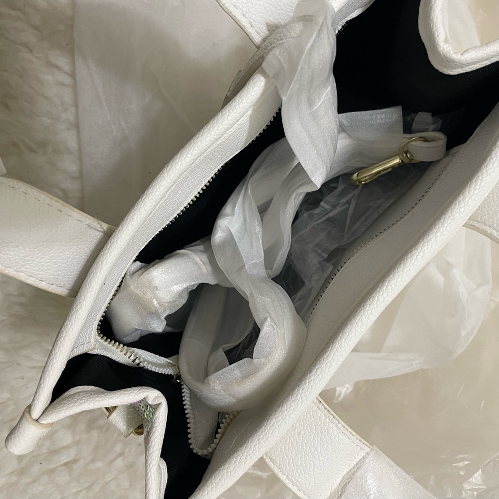 Women's Iridescent Sequin White Tote - Picture 4 of 5
